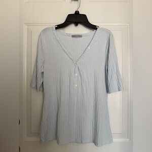 Tart Light Blue V-Neck Buttoned Tunic Top